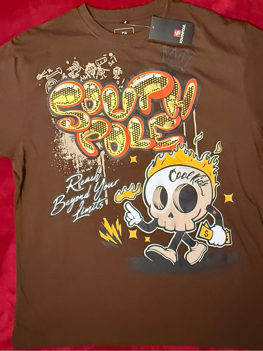 Southpole Men's XL Brown Cotton Knit Cool Kids Skull Graphic Print T-Shirt